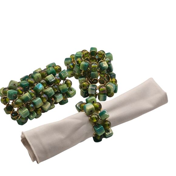 Pier 1 Gold & Green Beaded Glass Napkin Rings Set of 8 – Vintage Table Decor - Picture 5 of 7